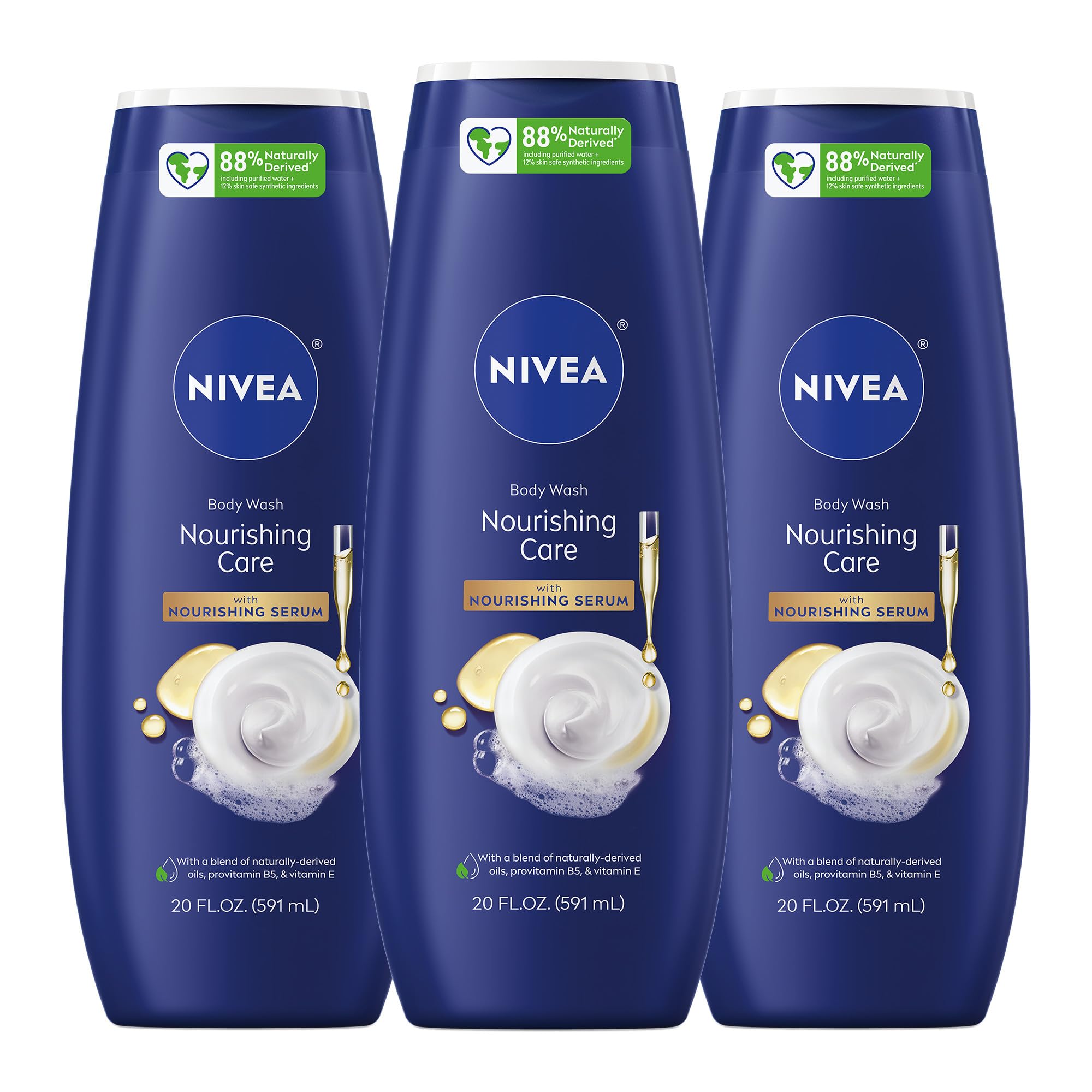 NIVEA Nourishing Shea Butter Body Wash, Nourishing Serum, 20 FL OZ | Moisturizing Body Wash Enriched with Provitamin B5 and Vitamin E, for Softer Skin, Shaving Cream Alternative