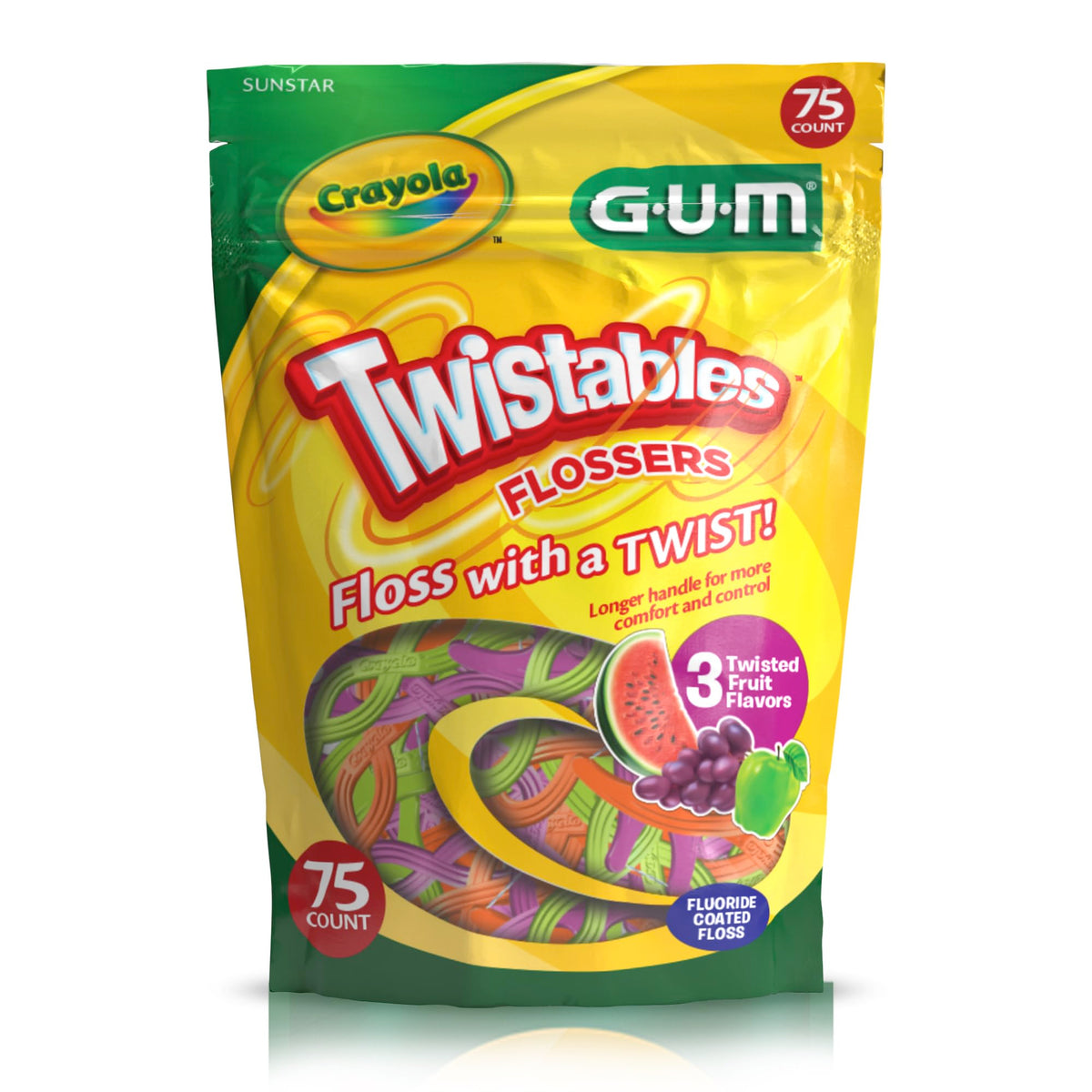 GUM Crayola Twistables Kids Floss Pick with Fluoride, 75 Count
