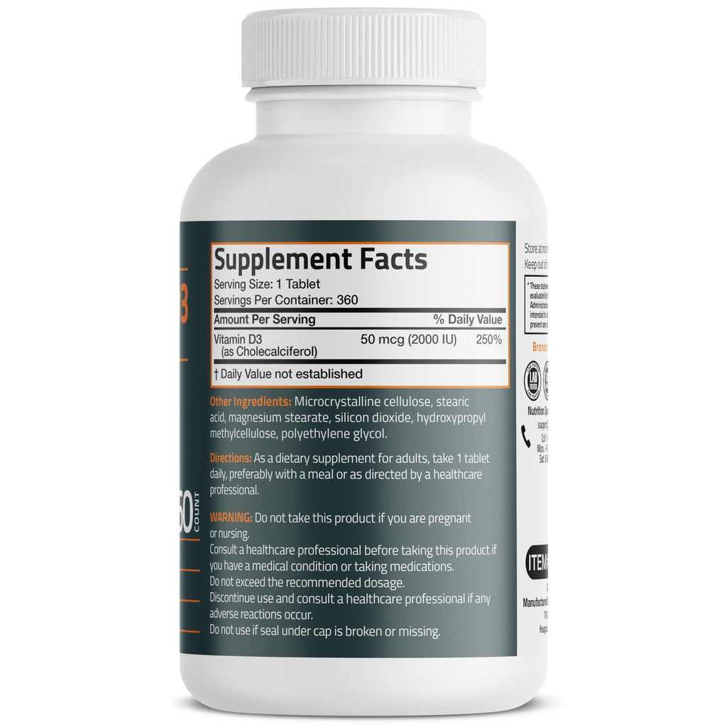 Bronson Vitamin D3 2000 IU (50mcg) Non-GMO, 360 Tablets