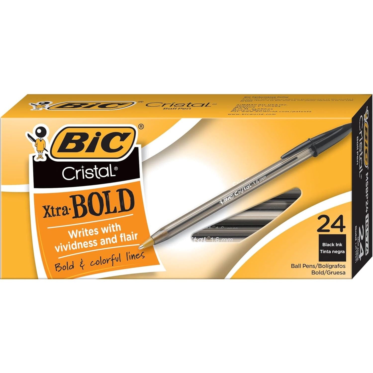 Buy now BIC Cristal Xtra Smooth Blue Ballpoint Pens, Medium Point (1.0mm), 24-Count Pack, Extra Smooth and Reliable Ballpoint Pens 24 Count (Pack of 1) Black Ink Bold Point (1.6mm) at indiglob india