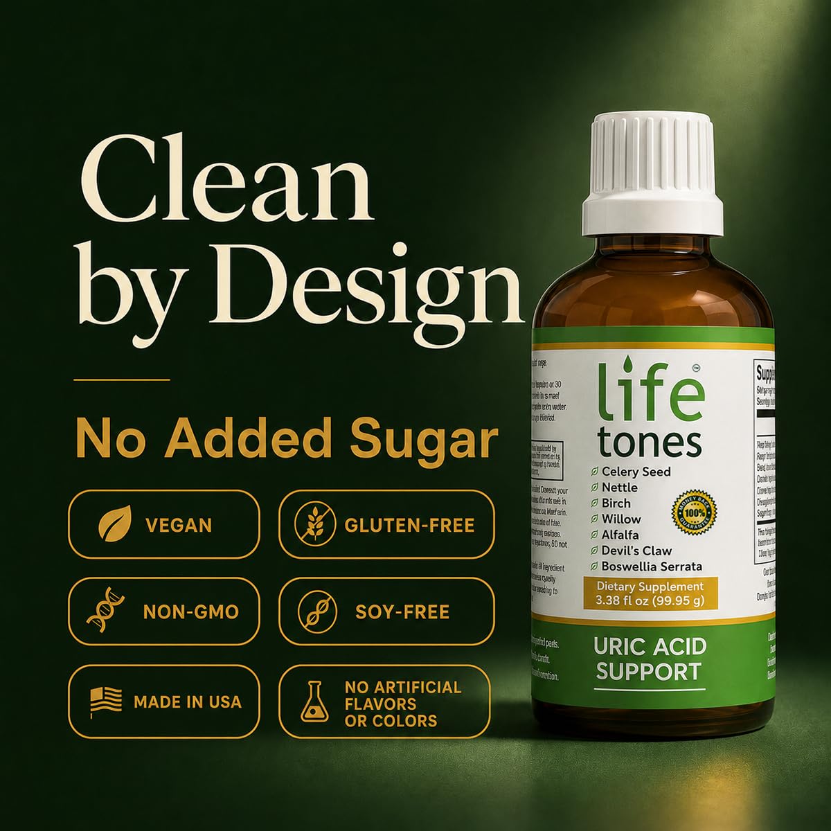 Life Tones Uric Acid Support – Lifetones 7-Herb Liquid Tincture with Celery Seed, Boswellia, Devil's Claw & Willow – Sugar-Free – Uric Acid Flush & Joint Comfort – 40 Servings, 3.38 fl oz