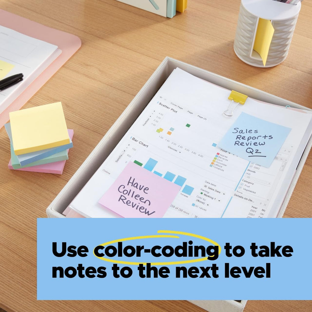 Post-it 100% Lined Recycled Super Sticky Notes, 3 x 3 in, Pastels, 18 Pads
