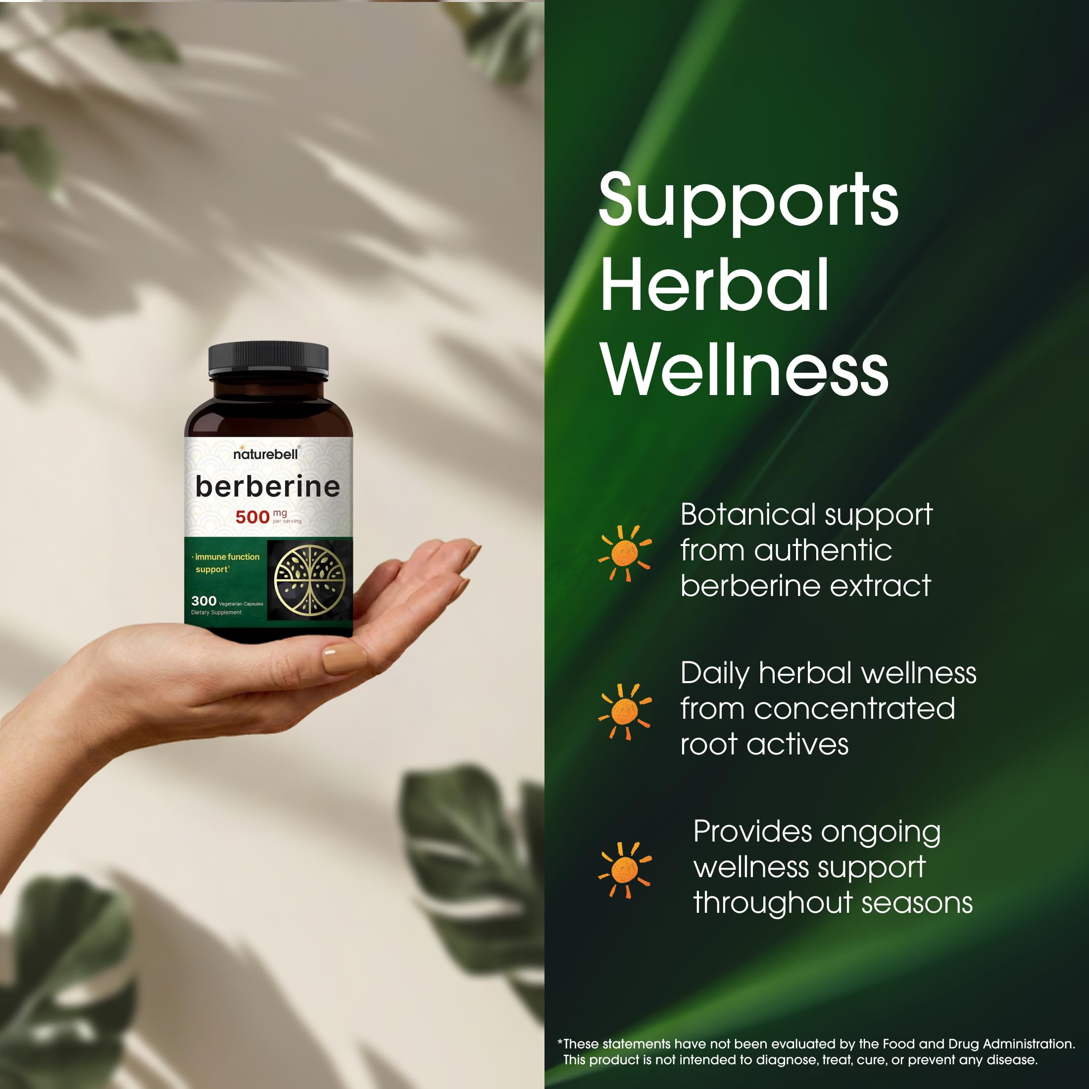 NatureBell Berberine 500mg - 300 Capsules - 97% Pure Berberine HCl - 5:1 Root Extract of Berberis Aristata - Antioxidant, Alkaloid & Adaptogenic Support*