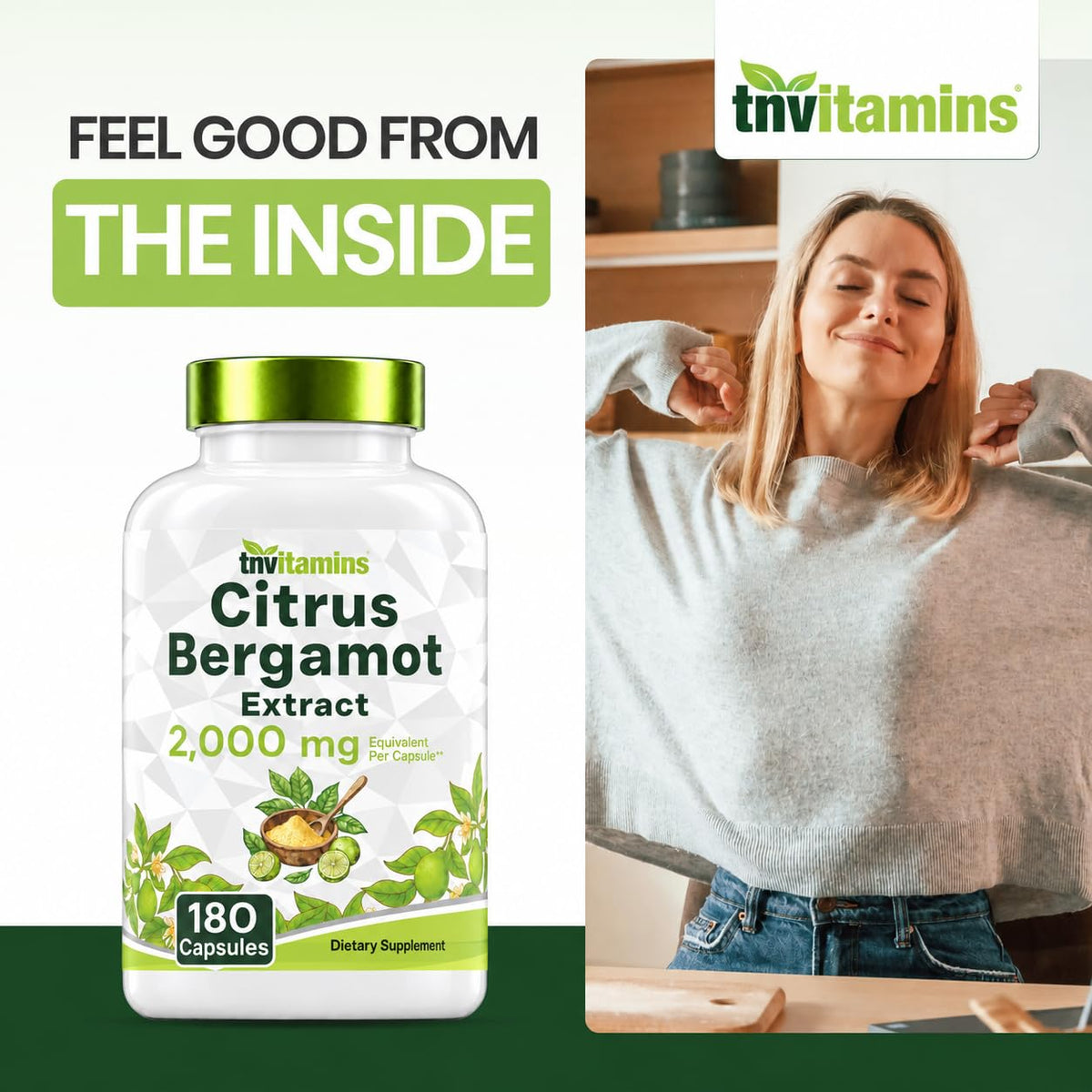 tnvitamins Citrus Bergamot 2000mg - 180 Capsules | Ultra Potent Citrus Bergamot Supplement 2000 mg Per 1 Capsule Serving | 6 Month Supply! | Non-GMO | Made in The USA!