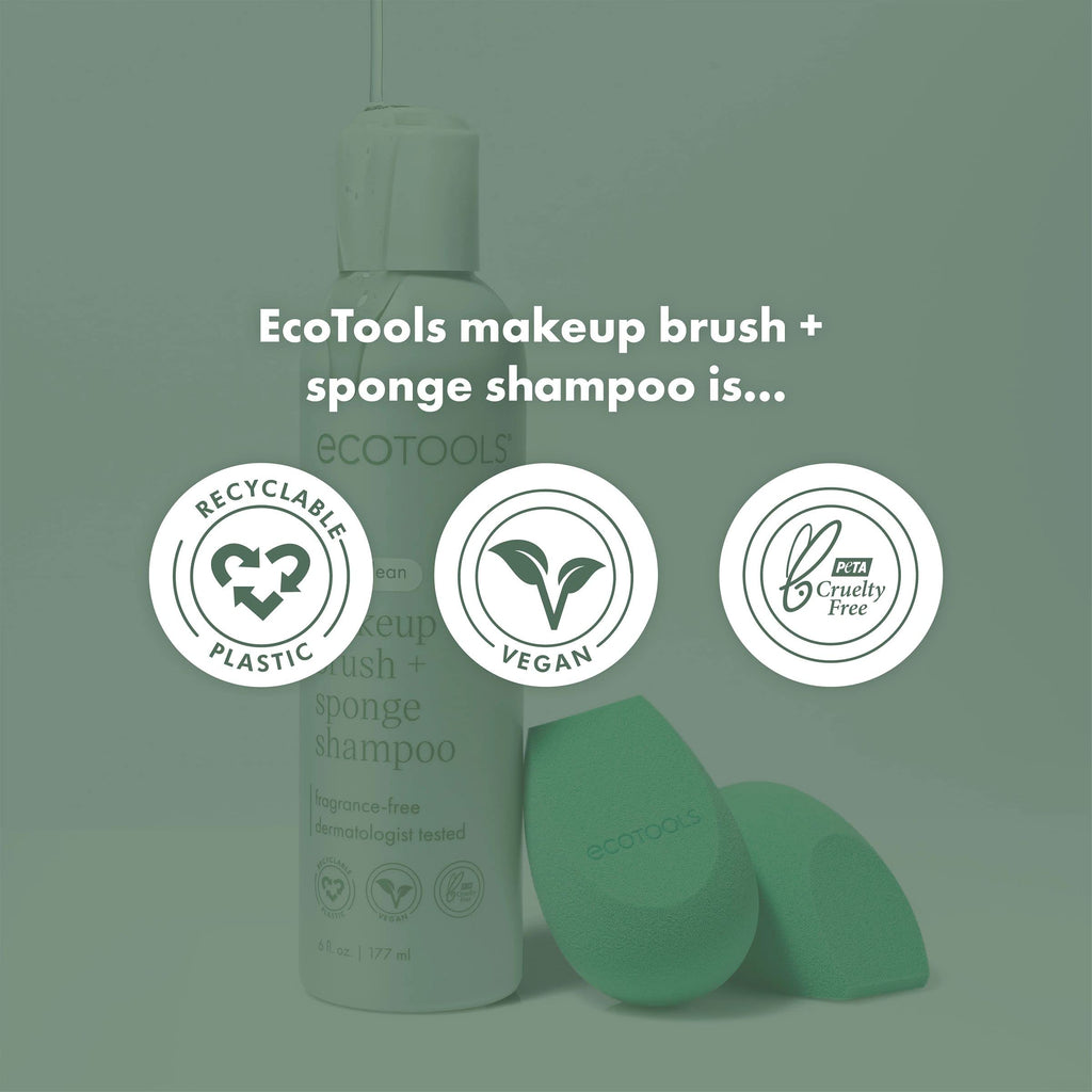 EcoTools Makeup Brush Cleanser + Sponge Shampoo, Fragrance-Free, 8 Fl Oz | Cleaner brushes and sponges, makeup brush soap for daily washing, beauty blender cleaner, plant based, sulfate free