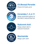 CeraVe Foaming Acne Cream Cleanser, Face Wash with 4% Benzoyl Peroxide, 5oz | Skin Care, Hyaluronic Acid, Niacinamide, Facial Cleanser, Acne Treatment For Face, Face Care, Gentle Cleanser, Ceramides