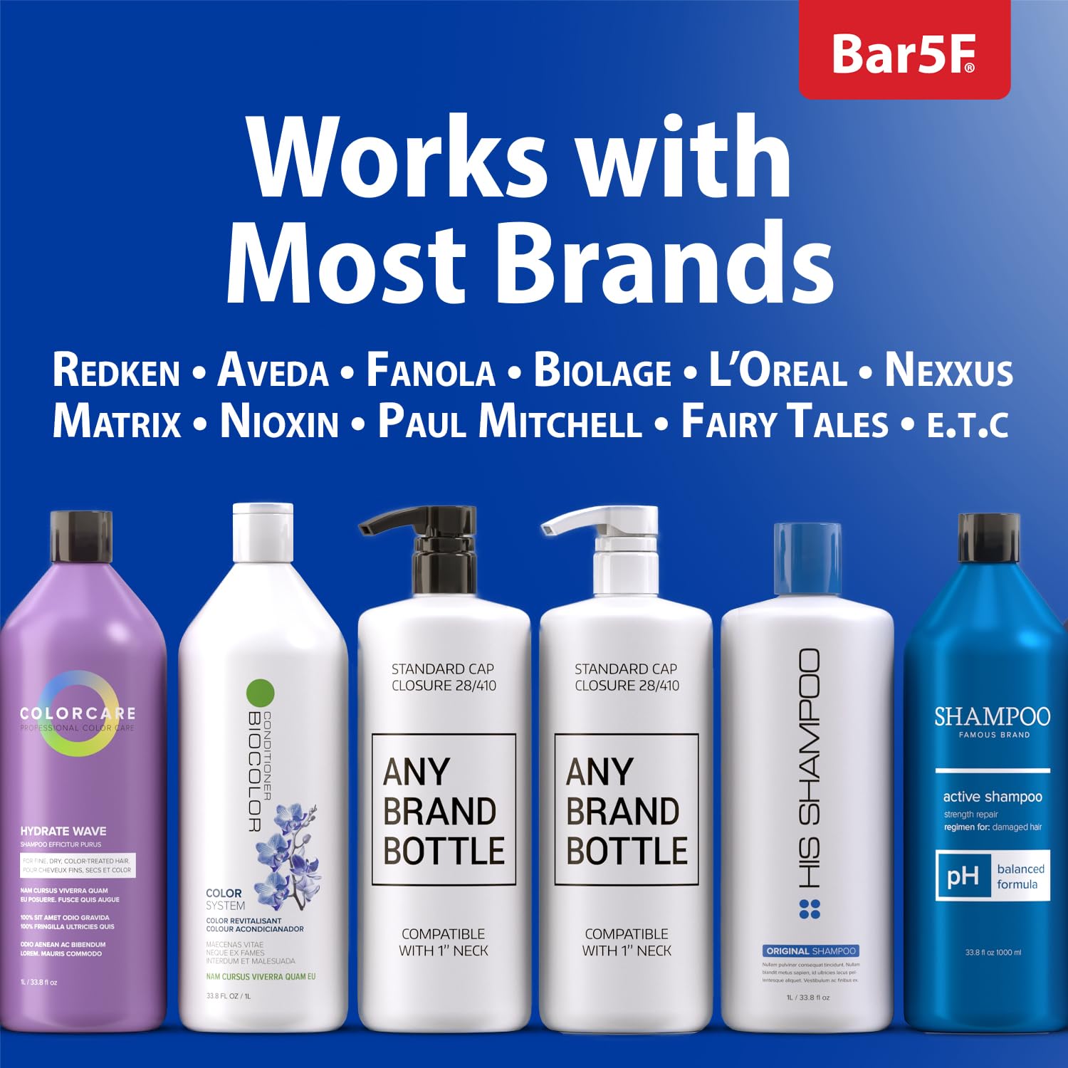 Bar5F Pumps for Shampoo and Conditioner Bottles, Salon-Brand Liters, 2 Pack | Professional-standard durability for salon-brand 1 L/33.8 oz bottles, 28/410 finish, 1-inch neck and 1.1-inch cap diameter
