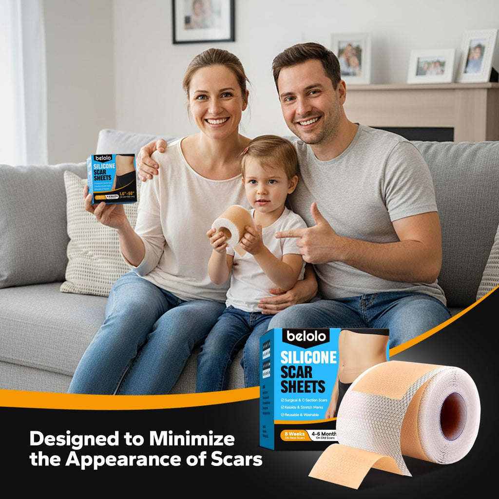 Silicone Scar Sheets (1.6" x 60" Roll - 1.5M), Silicone Scar Tape, Silicone Scar Sheets for Surgical Scars, Keloids & C-Section Scars, Reusable & Washable Scar Patches for Face & Body