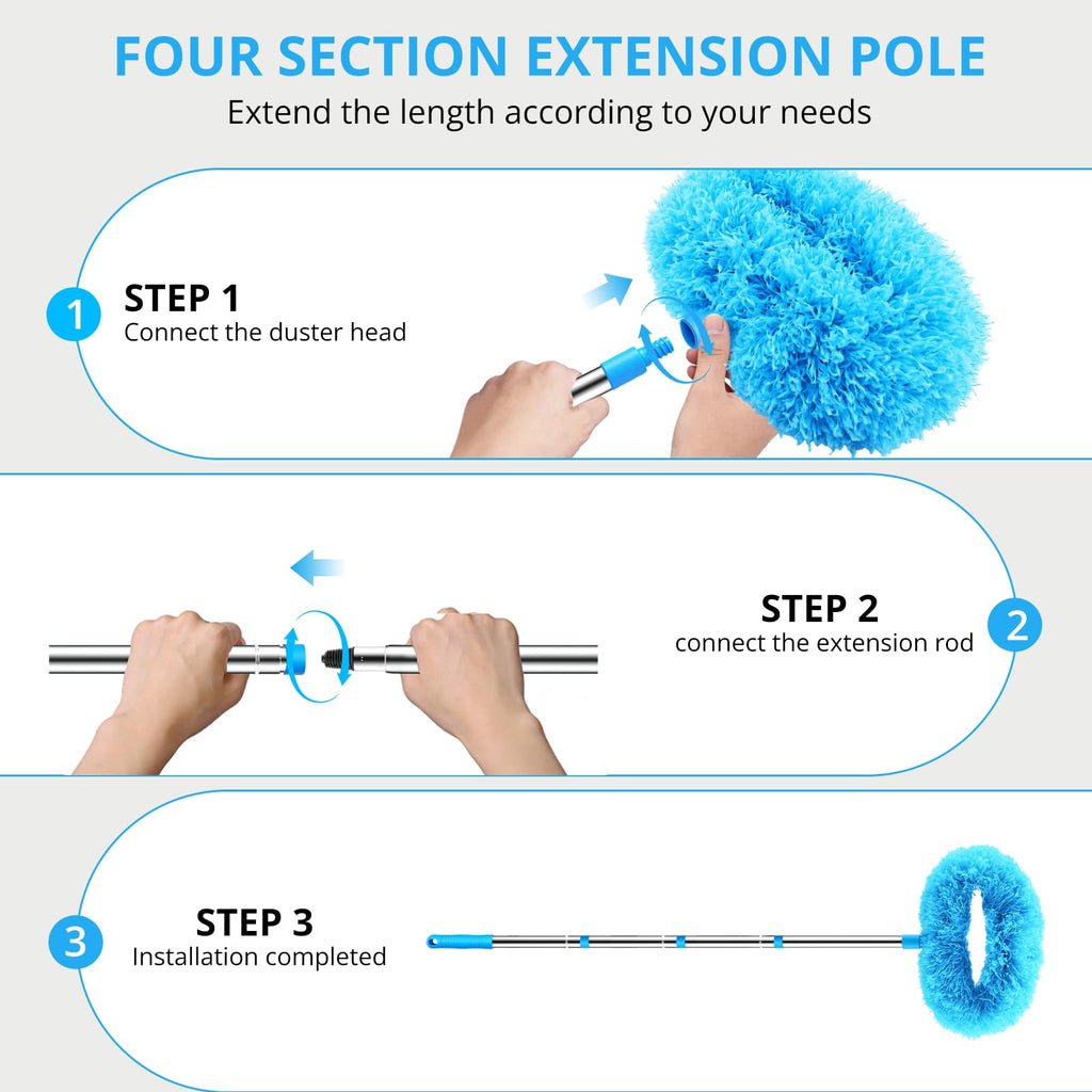 SetSail Ceiling Fan Cleaner Duster, with Extension Pole for Cleaning, Blue