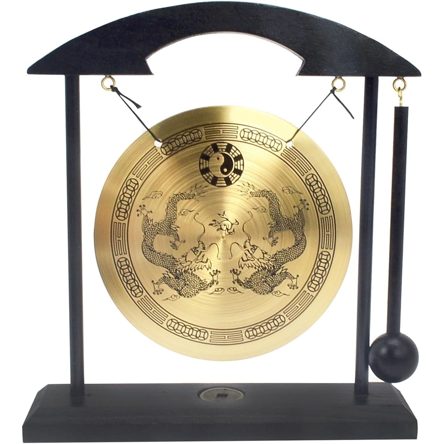 Buy now Feng Shui Brass Gong Desktop Zen Art for Fortune + Free Red String Bracelet H1301 Black at indiglob india