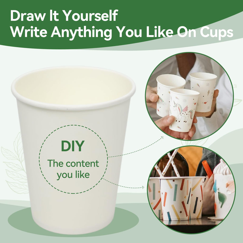 Paper Cups, 100 Pack 8 Oz Disposable Cups, Disposable Coffee Cups 8 Oz, Hot Cups Tea Cups Water Cups for Home Office Travel Party