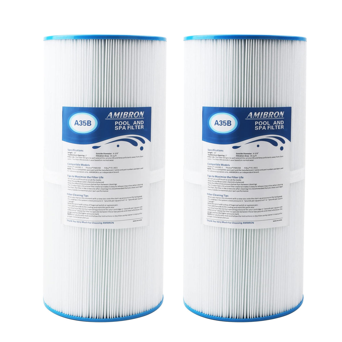 PWK35B Replaces Hot Springs Limelight Series Spa Filters, Compatible with Watkins 1642301-1, 78161, 78286, Filbur FC-3921, Pleated Fabric Filter Media 2 Pack
