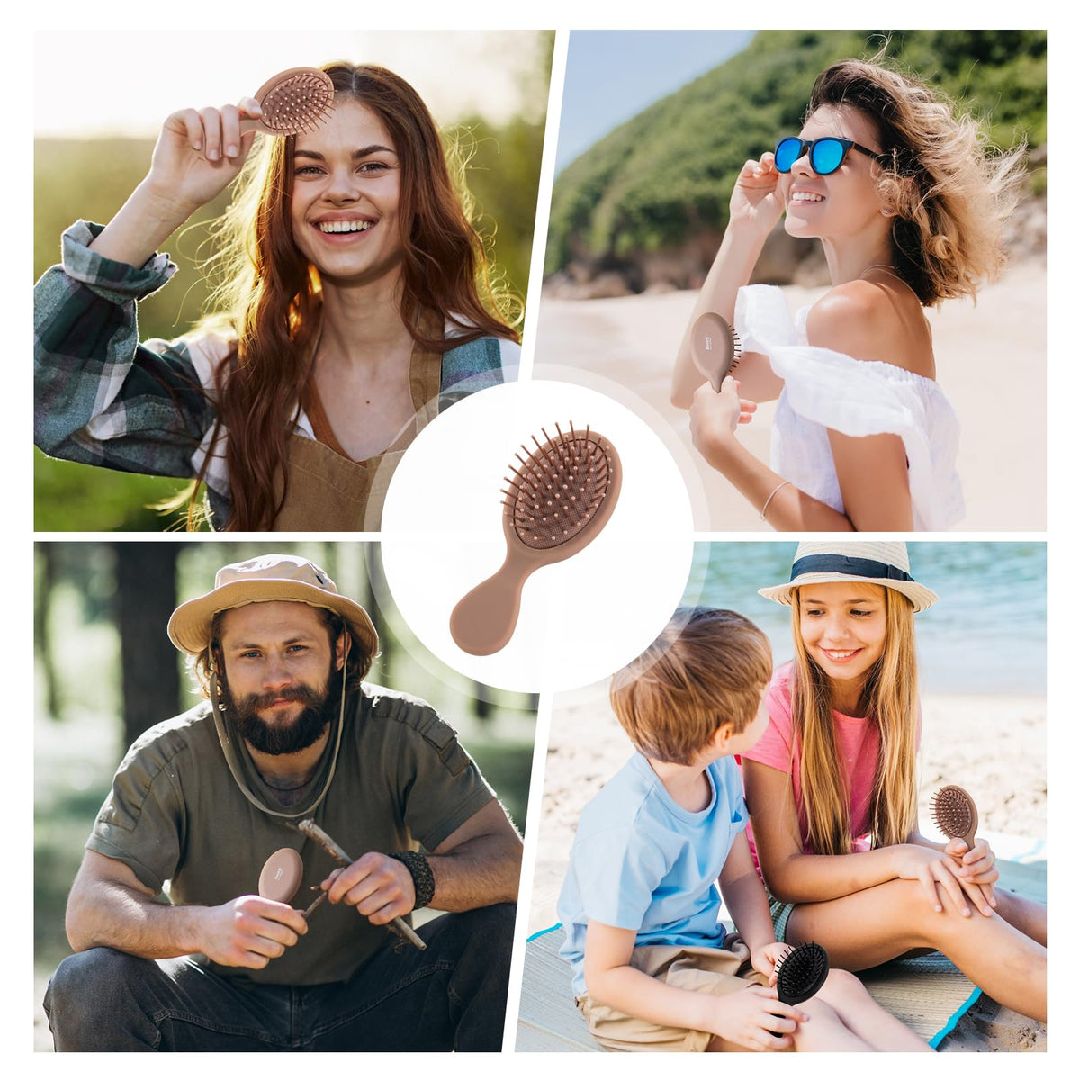 Premium imported RHOS folding brush with mirror, perfect for on-the-go styling. Ideal for women and families at the beach.