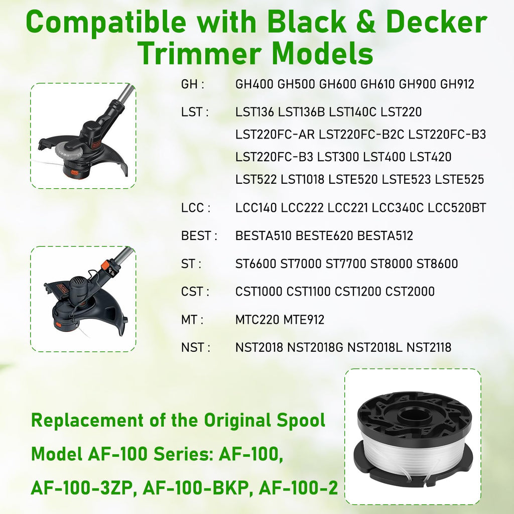 AF-100 Line String Trimmer Weed Eater Spool for Black & Decker 0.065" 30ft