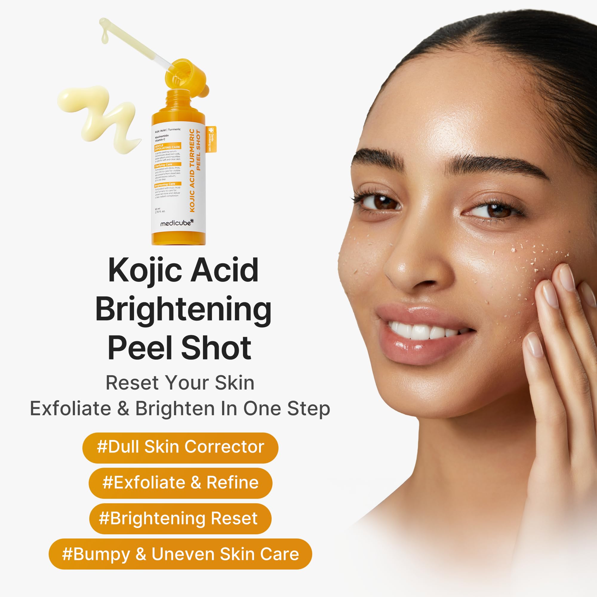 medicube Body Peel Shot with Kojic Acid and Turmeric | Gentle Body Brightening & Exfoliating with BHA LHA PHA - Dead Skin Cells, Uneven Looking Skin & Excess Sebum, 9.46 fl.oz