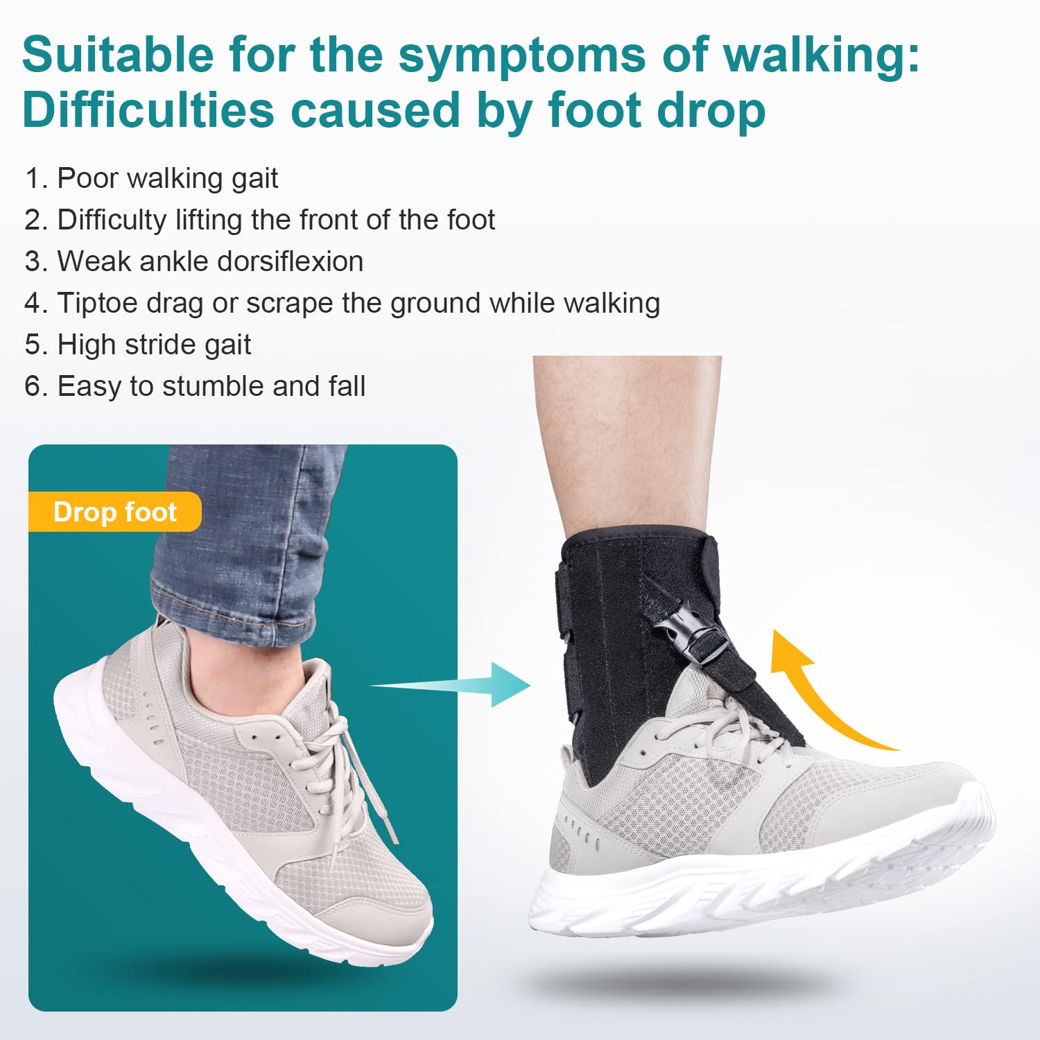 Buy now Foot Drop Brace for Walking Lifting Shoes, Drop Foot AFO Brace Help Raise Shoes, Foot Up Splint for Ankle, Improved Walking Gait, Prevent Falls and Injuries, for Left and Right-Black at indiglob india