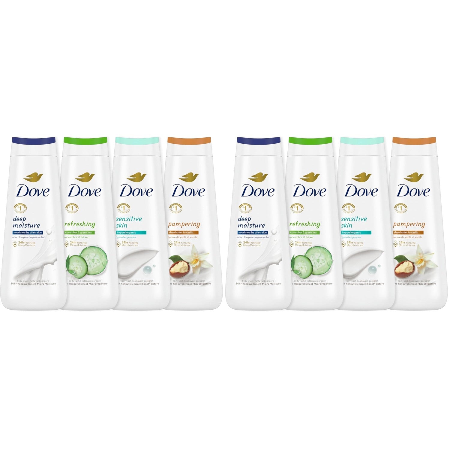 Dove Body Wash Variety Collection 20oz 4ct, Sulfate Free | Variety Pack combines hydration, Deep Moisture and Sensitive Skin, & scent, Shea Butter & Vanilla and Cucumber & Green Tea.