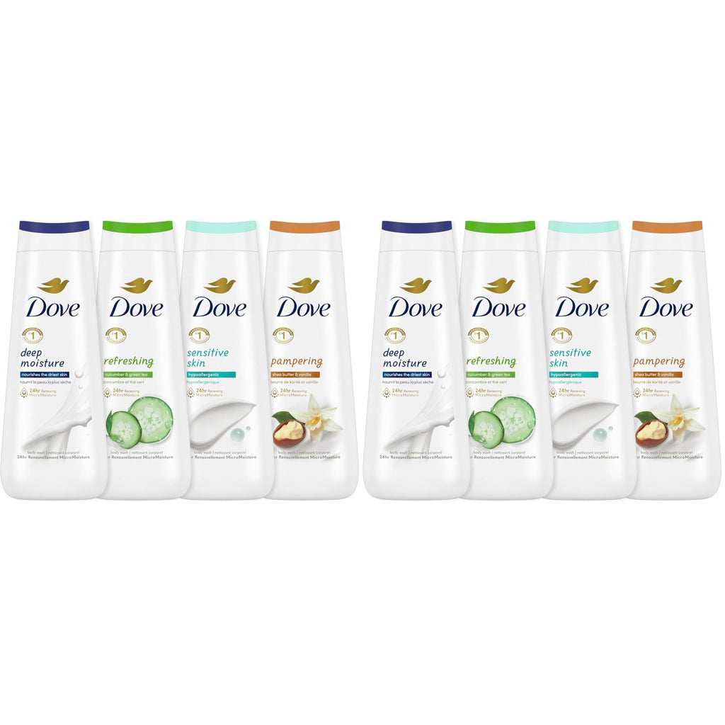 Dove Body Wash Variety Collection 20oz 4ct, Sulfate Free | Variety Pack combines hydration, Deep Moisture and Sensitive Skin, & scent, Shea Butter & Vanilla and Cucumber & Green Tea.