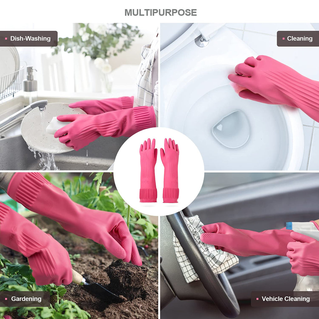 Buy now Mamison 2 Pairs Reusable Waterproof Household Dishwashing Cleaning Rubber Gloves, Non-Slip Kitchen Glove (Pink, Medium (Pack of 2)) at indiglob india