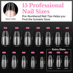 Explore 600 genuine soft gel almond nail tips with pre-numbered sizes for easy application and a flawless finish.