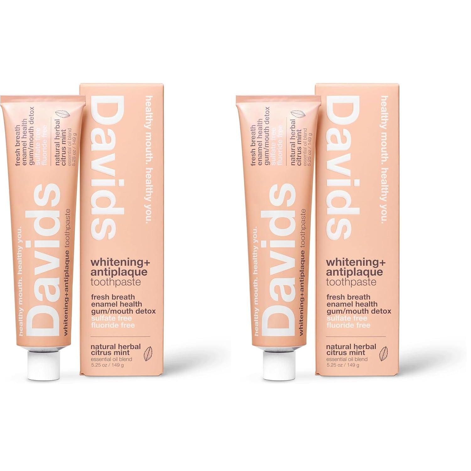 Buy now Davids Fluoride Free Toothpaste, Teeth Whitening, Antiplaque, SLS (Sulfate) Free, Promotes Enamel Health, Mouth & Gum Detox, EWG Verified, Peppermint, 5.25oz 5.25 Ounce (Pack of 2) Herbal Citrus Mint at indiglob india