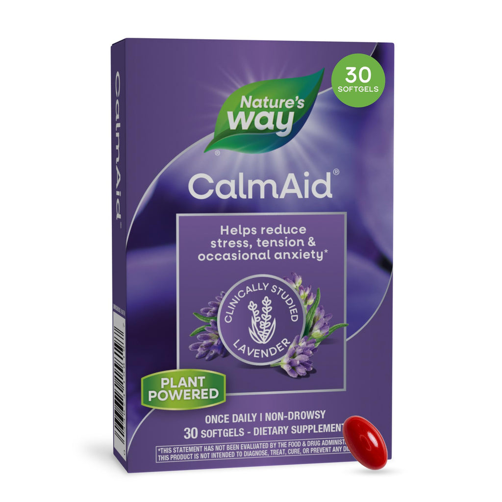Nature's Way CalmAid Lavender Oil Supplement, Calm & Stress Support*, 90 ct | Clinically Studied Silexan Lavender Oil, Non-Drowsy, Daily Softgels, 3 Month Supply