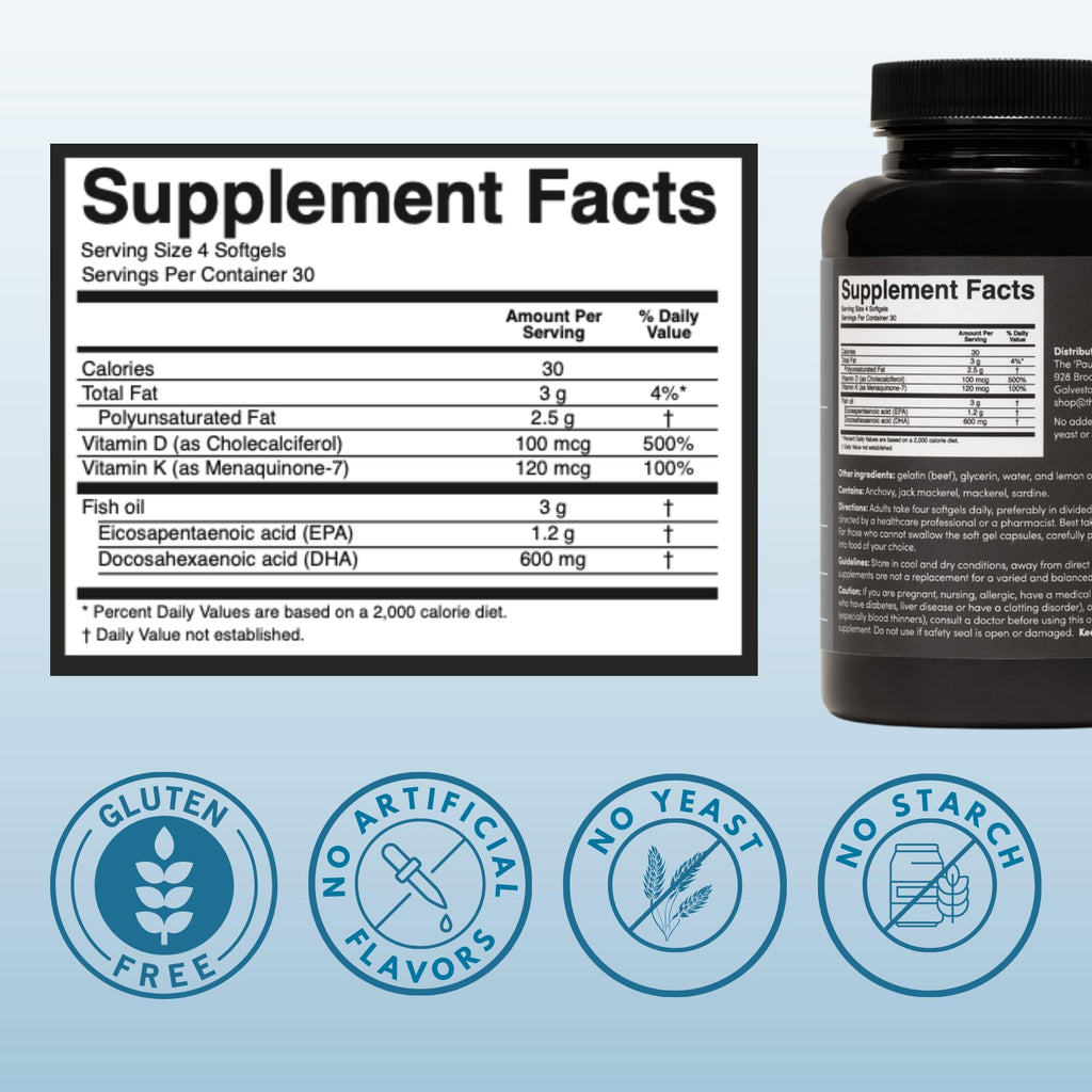The 'Pause Life Omega 3, Vitamin D3 & K2 Fish Oil Supplement, 120 Softgels