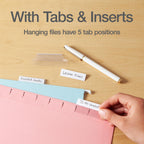 Oxford Hanging File Folders, 12 Pack, Letter Size (8.5" x 11"), 6 Assorted Colors, 5 Tab Positions, Includes Tabs and Inserts, Hanging Files for Office and Document Organization