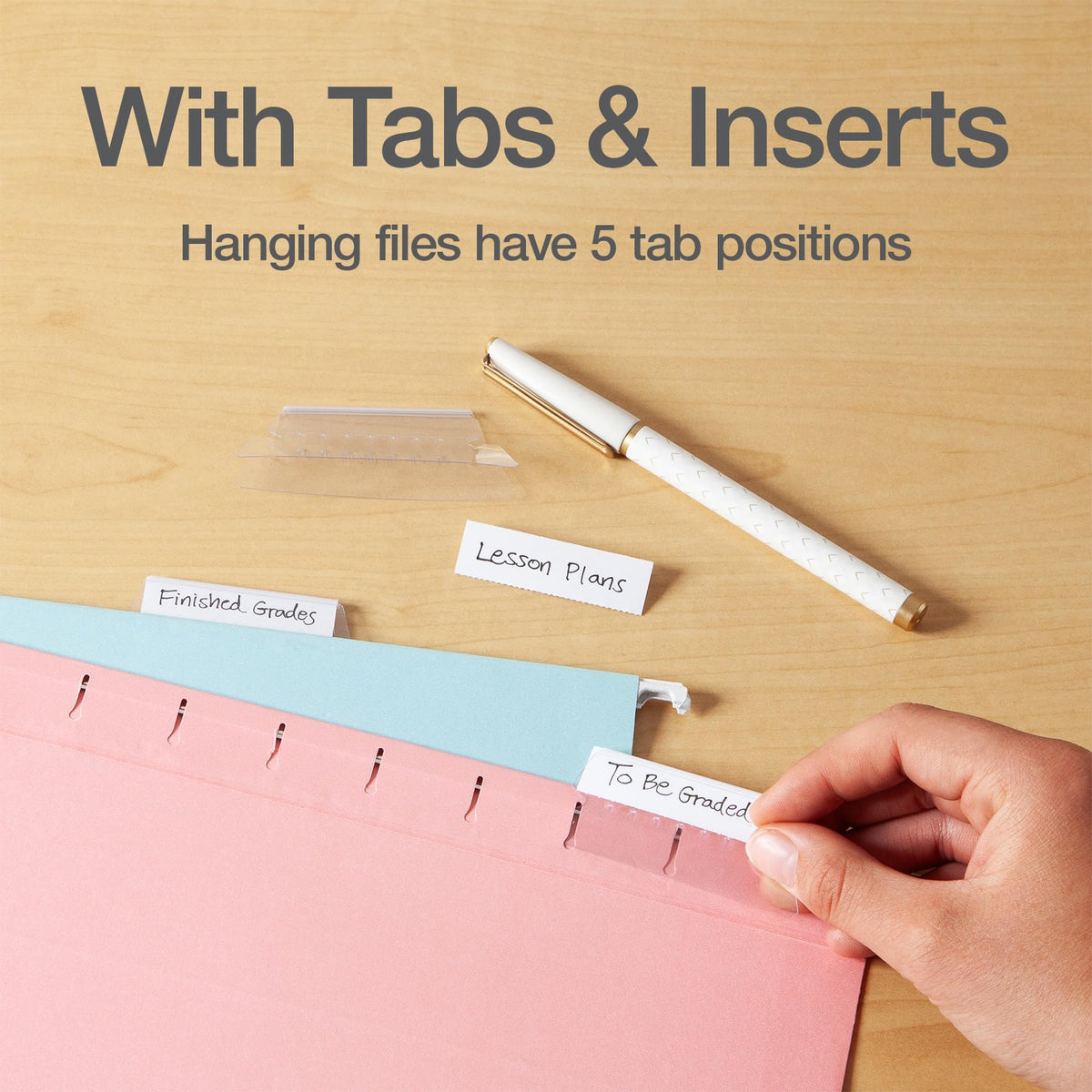 Oxford Hanging File Folders, 12 Pack, Letter Size (8.5" x 11"), 6 Assorted Colors, 5 Tab Positions, Includes Tabs and Inserts, Hanging Files for Office and Document Organization