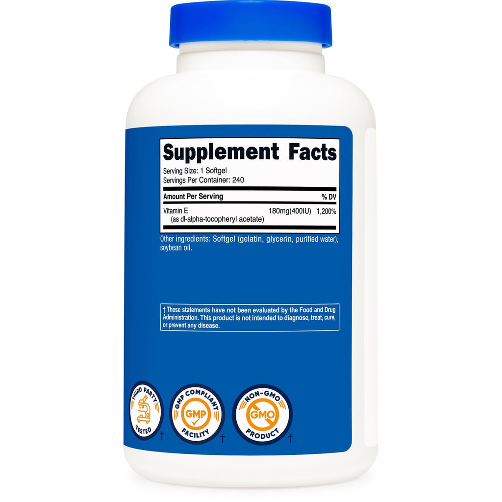 Nutricost Vitamin E 400 IU, 240 Softgel Capsules - Gluten Free, Non-GMO