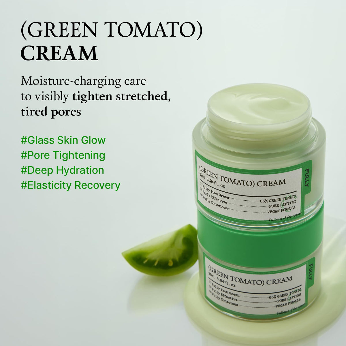 FULLY Green Tomato Facial Cream, Pore Lifting with 65% Green Tomato Extract and Vitamin C, Facial Moisturizer for Hydration and Elastcity,3.04 fl,oz, Exp JAN 2027