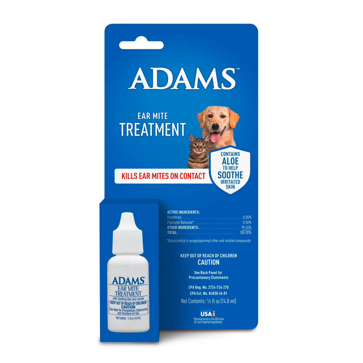 ADAMS Ear Mite Treatment for Dogs & Cats, Soothing Aloe, 0.5 Fl Oz