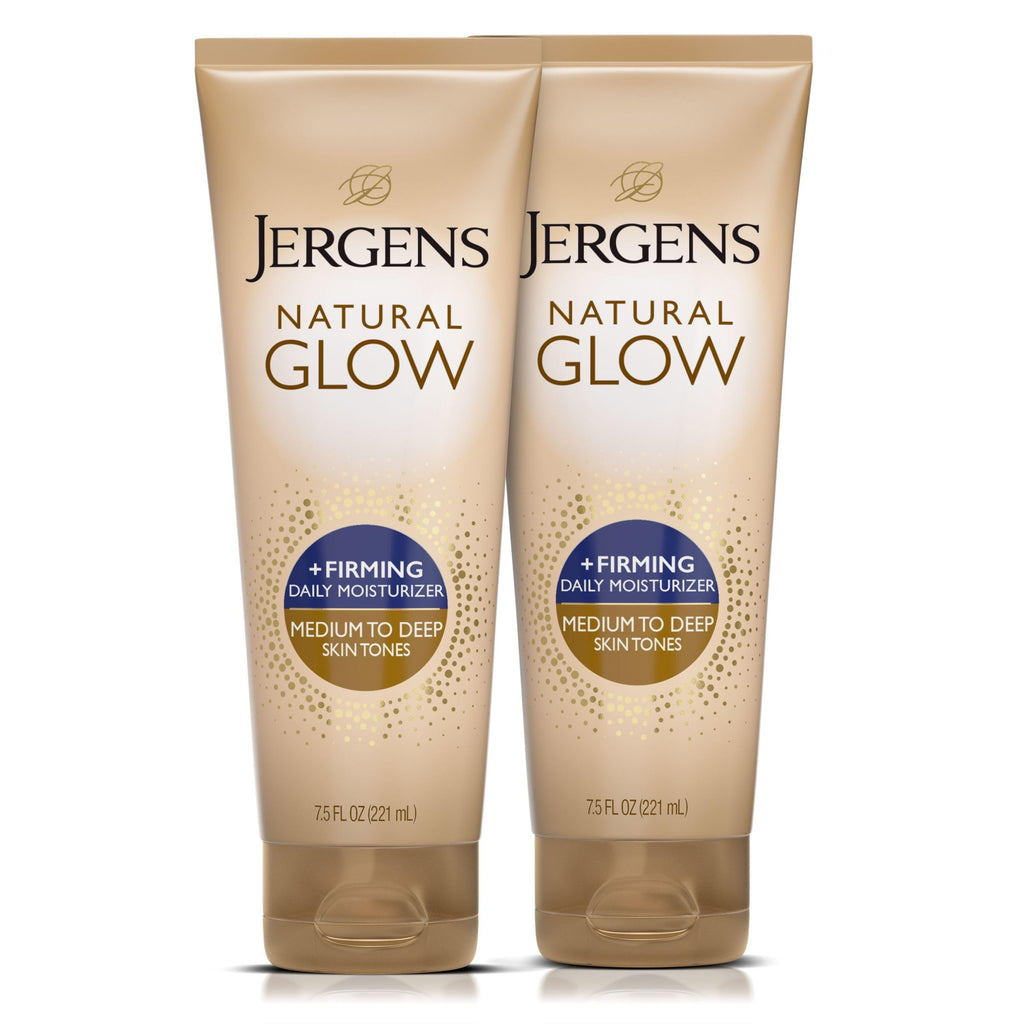 Jergens Natural Glow + Firming Daily Moisturizer Medium to Tan Skin Tones 7.5oz | Gradual Sunless Tanner, Collagen and Elastin, Firms Skin, Reduces Cellulite, Daily Moisturizer, Medium to Deep Skin Tone