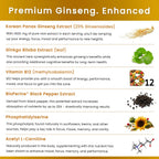 NutraChamps Korean Red Panax Ginseng Capsules with Ginkgo Biloba Extra Strength 20% Ginsenosides for Energy, Focus, Vitality & Immune Support Ginseng Root Extract Supplement for Men (90, Premium Gold)
