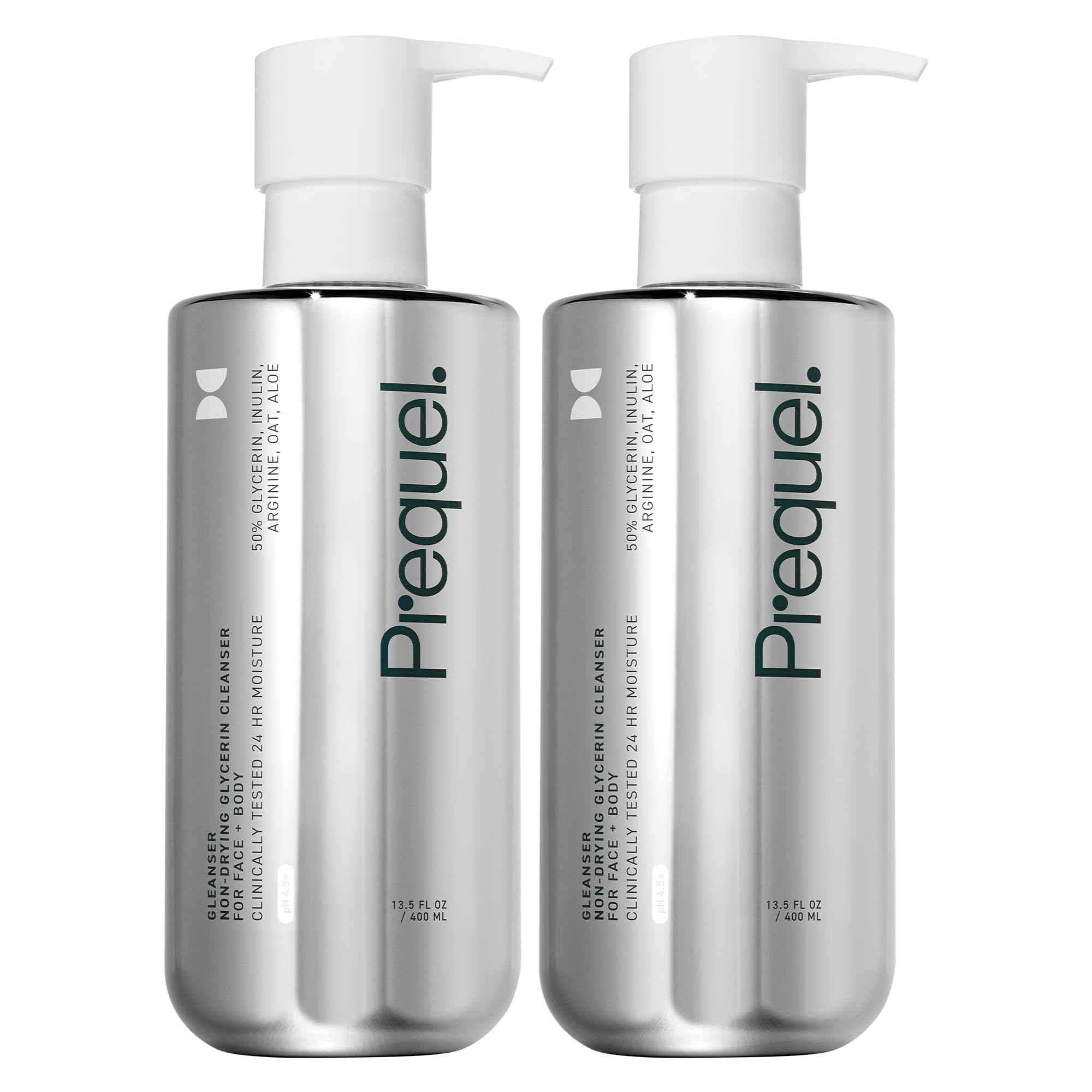 Prequel Skin Gleanser Face Wash, Moisturizing Glycerin Cleanser, Dry Skin | Daily Face Cleanser With Glycerin, Hydrating Formula, Sensitive Dry Skin, Unscented Skincare Face Wash Pump Bottles - 2 Pack