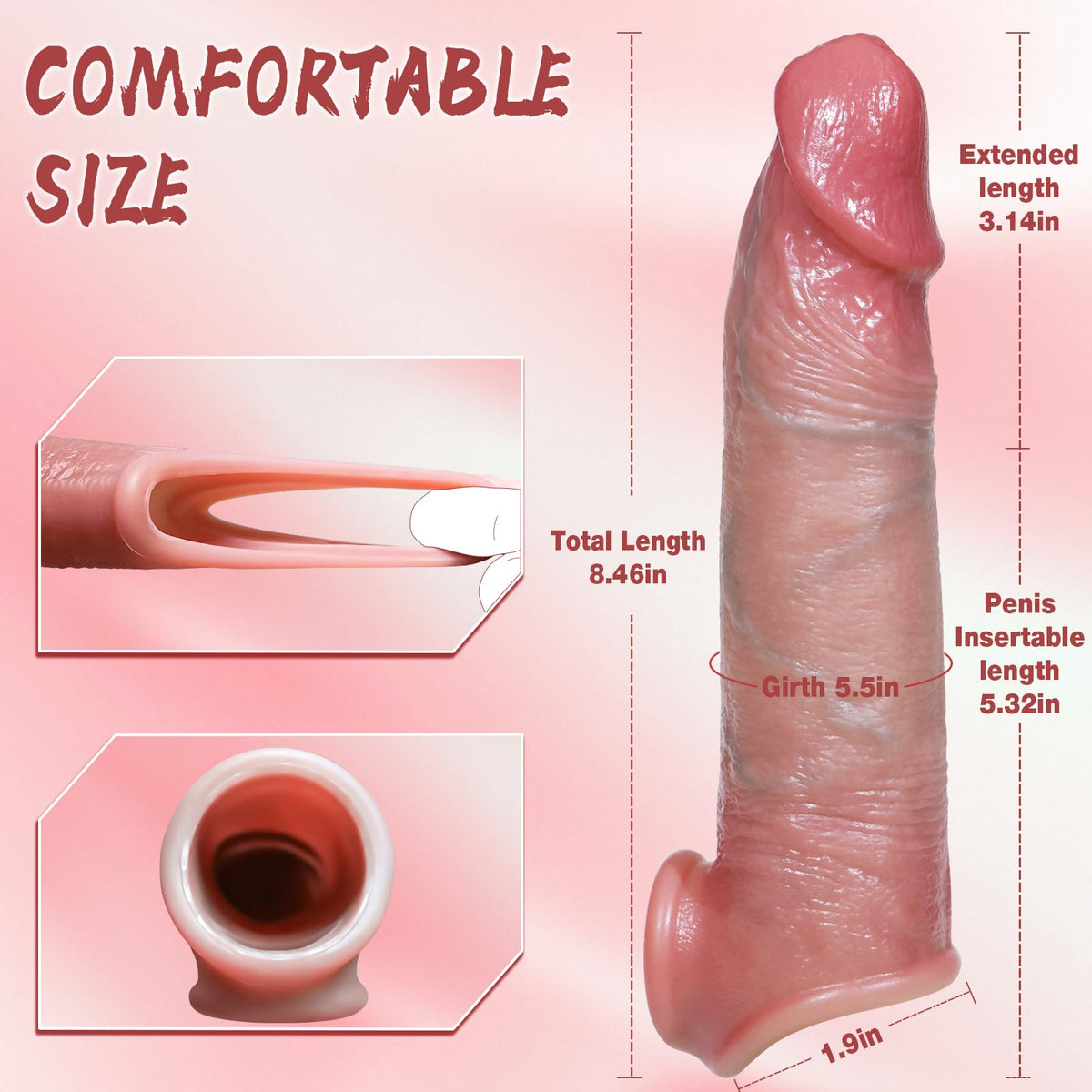 Penis Sleeve Sex Toys for Men - Male Sex Toys Penis Extender Silicone Cock Sleeve, Adult Toy Reusable Realistic Penis Enlarger Rings Thicken, Delay Ejaculation Stronger Erection for Mens Couples