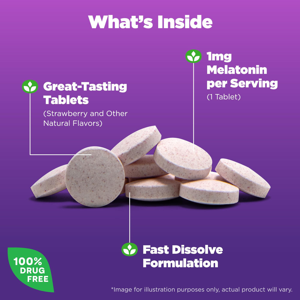Natrol Melatonin 1 mg Fast Dissolve Tablets, Strawberry, 200 Count | Nighttime Sleep-Aid for Adults, 100% Drug-Free, Non-Habit Forming, For Occasional Sleeplessness, Supports Circadian Rhythm