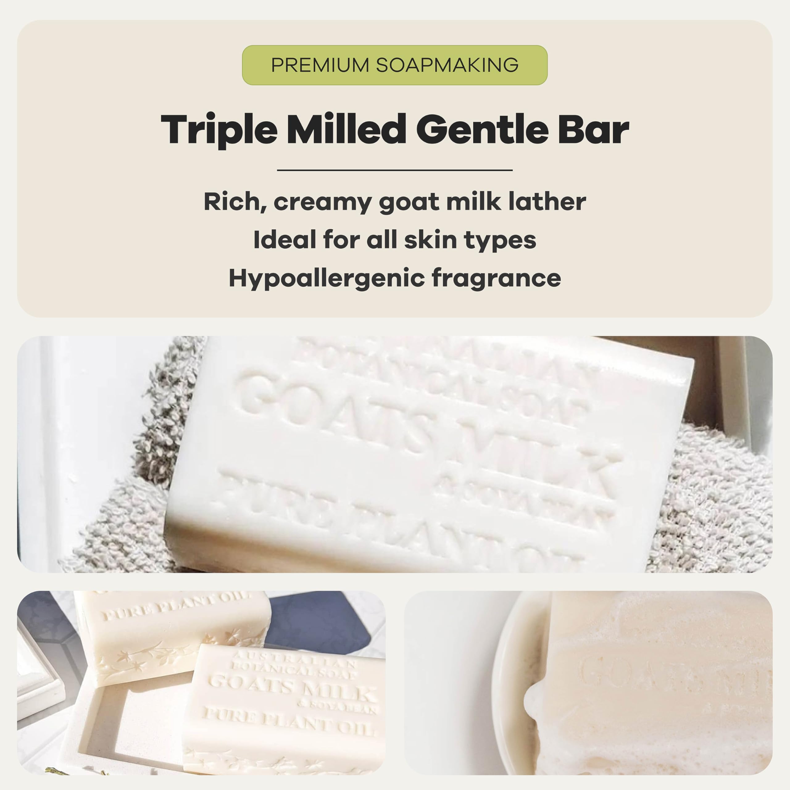 Australian Botanical Soap 6.6 OZ, Pack of 8, Goat Milk Soap Bars with Soya Bean Oil, Enriched with Organic Shea Butter, Suitable for All Skin Types, Packaging May Vary