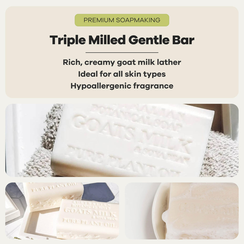 Australian Botanical Soap 6.6 OZ, Pack of 8, Goat Milk Soap Bars with Soya Bean Oil, Enriched with Organic Shea Butter, Suitable for All Skin Types, Packaging May Vary