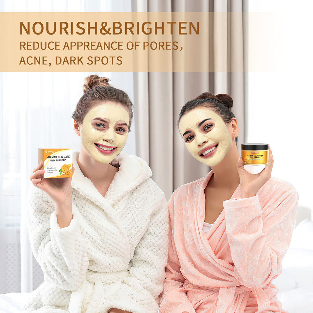 SHVYOG Turmeric Vitamin C Clay Mask with Kaolin Clay for Dull & Blemish-Prone Skin, Deep Cleansing Facial Mask, Face Masks Skincare for Controlling Oil and Refining Pores 5.29 Oz 150g