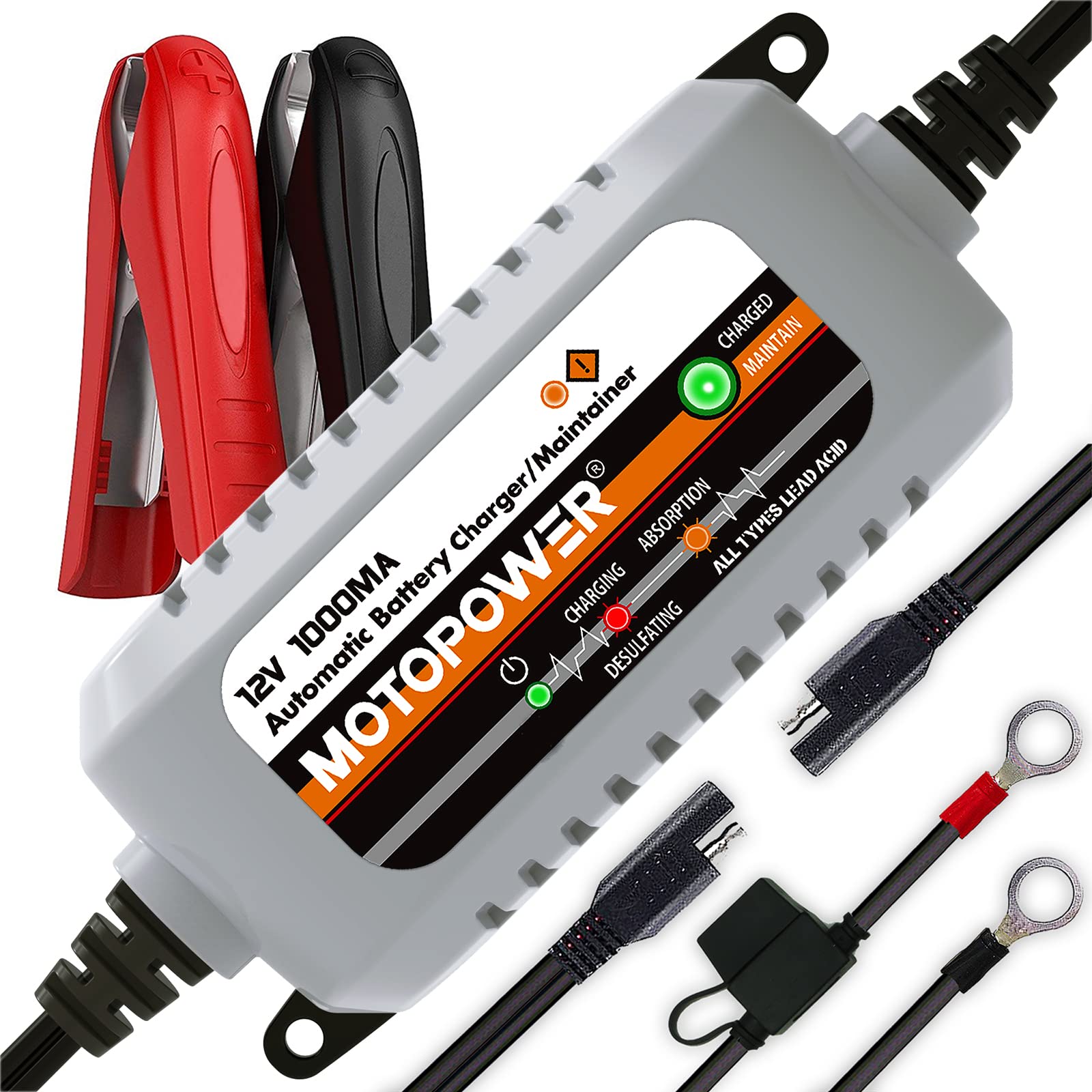 Buy now MOTOPOWER MP00205B 12V 1000mA Automatic Battery Charger, Battery Maintainer, Trickle Charger, and Battery Desulfator with Timer Protection - Grey a) - Grey at indiglob india