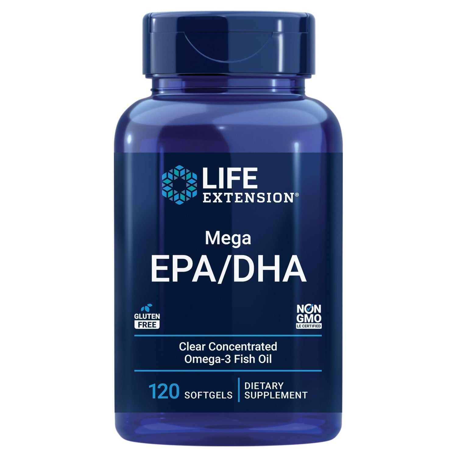 Life Extension Mega EPA/DHA, Omega-3 Fatty acids, Heart & Brain Health, Non-GMO, Gluten-Free, 120 softgels | Omega-3 Fatty Acids for Cardiovascular & Cognitive Health, Lipid & Triglyceride Support, Non-GMO & Gluten-Free