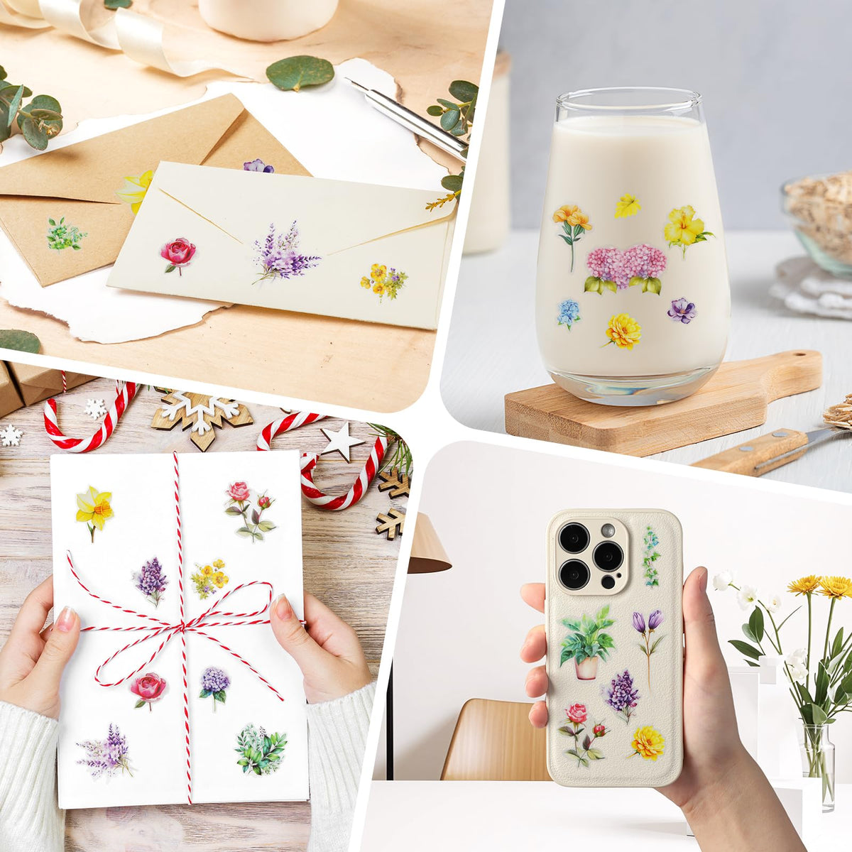 Kattykitty 309PCS Transparent Flower Stickers for Scrapbooking