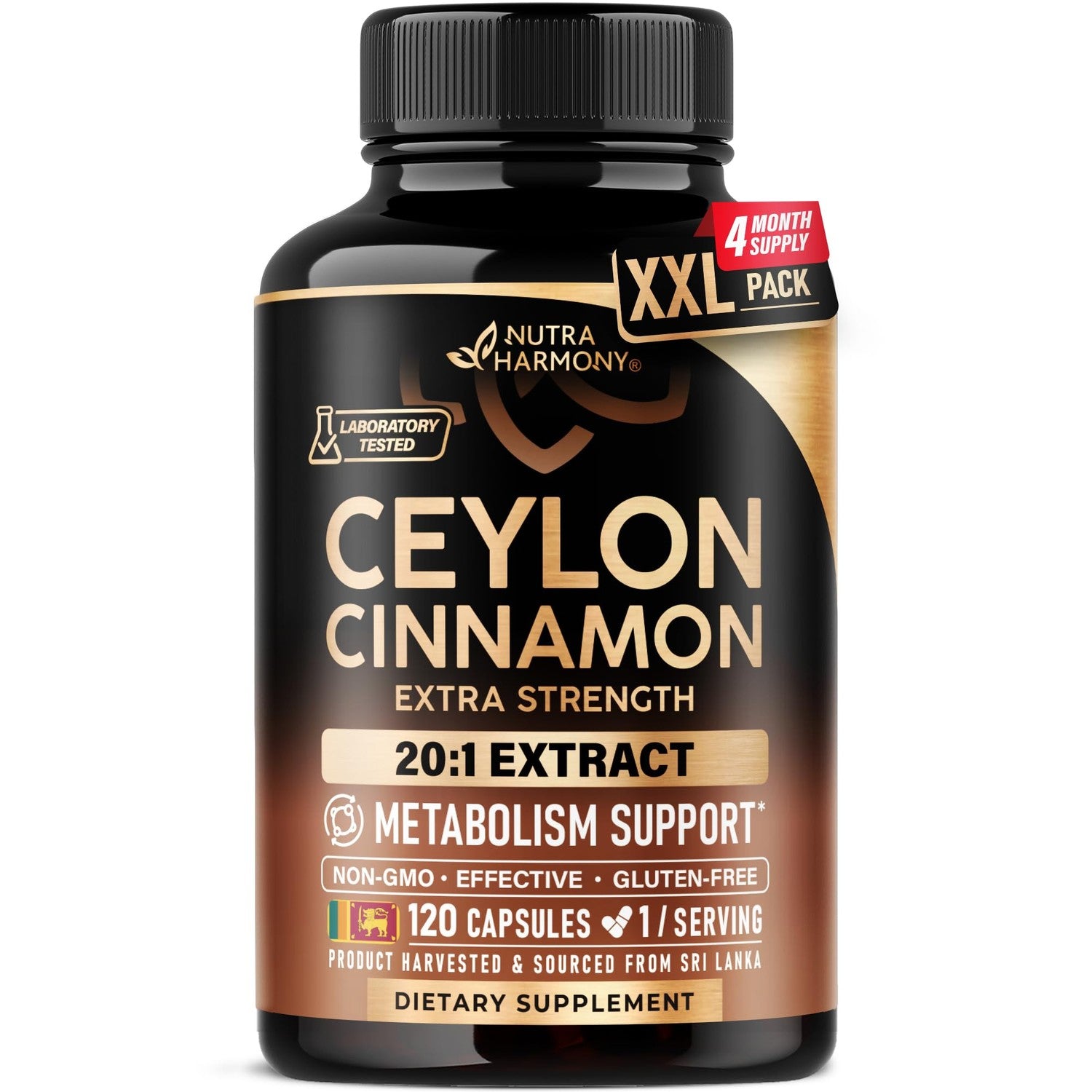 Ceylon Cinnamon Capsules - Energy Heart & Metabolism Support - 60 Capsules | Pure Natural Cinnamon Supplement for Men & Women - Extra Strenght 20:1 Extract - GMO & Gluten-Free - 2-Month Supply