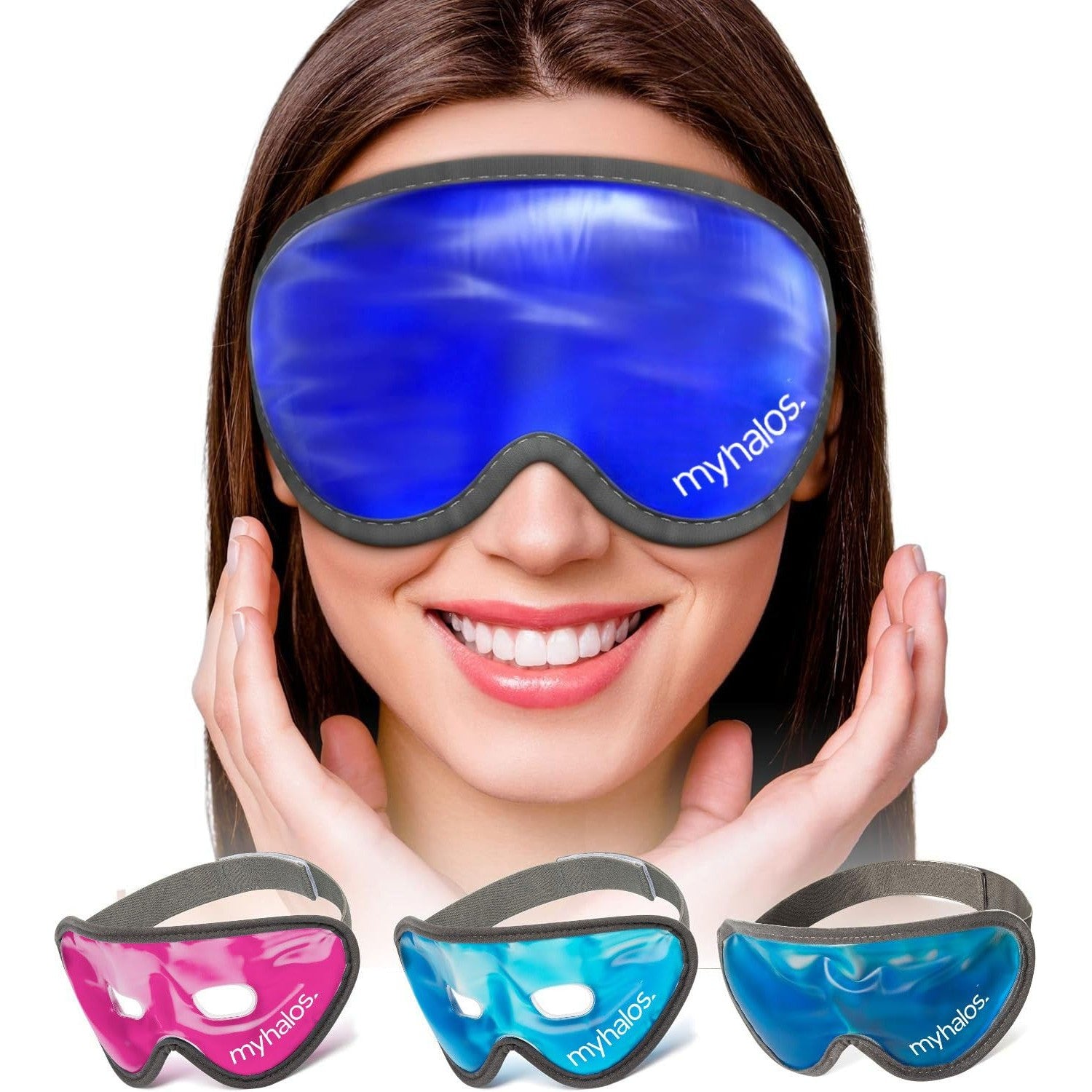 MyHalos Cooling Gel Eye Mask, Cold Ice Pack for Puffy Eyes & Dark Circles | Instant Relief for Puffy Eyes & Dark Circles, Reusable Gel Beads, Soothes Headaches & Sinus Pain, Flexible Fit, Freezer Safe