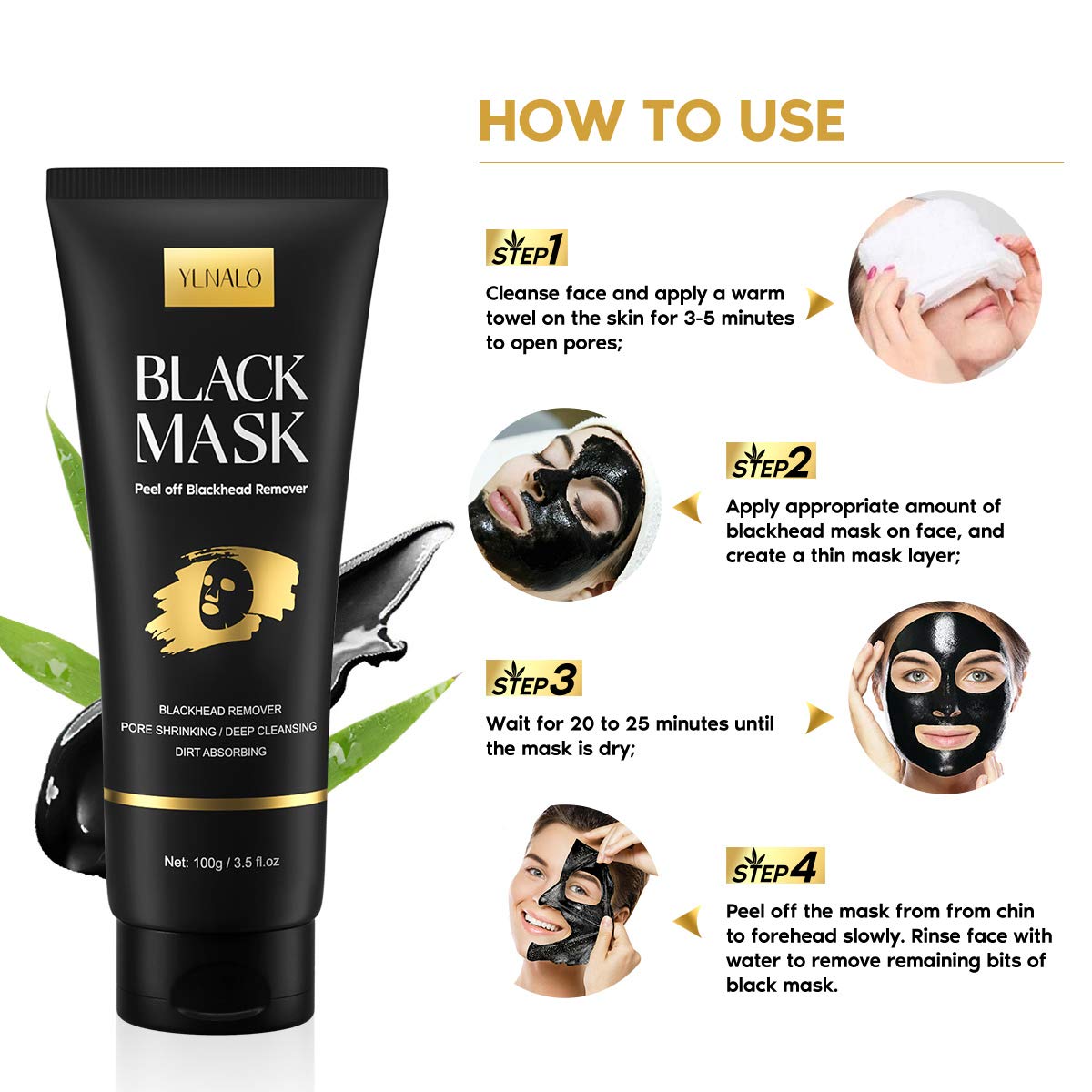 Buy now YLNALO Blackhead Remover Mask Kit, Charcoal Peel Off Facial Mask with Brush and Pimple Extractors, Deep Cleansing for Face Nose Blackhead Pores Acne, For All Skin Types (3.5 Fl.oz) at indiglob india