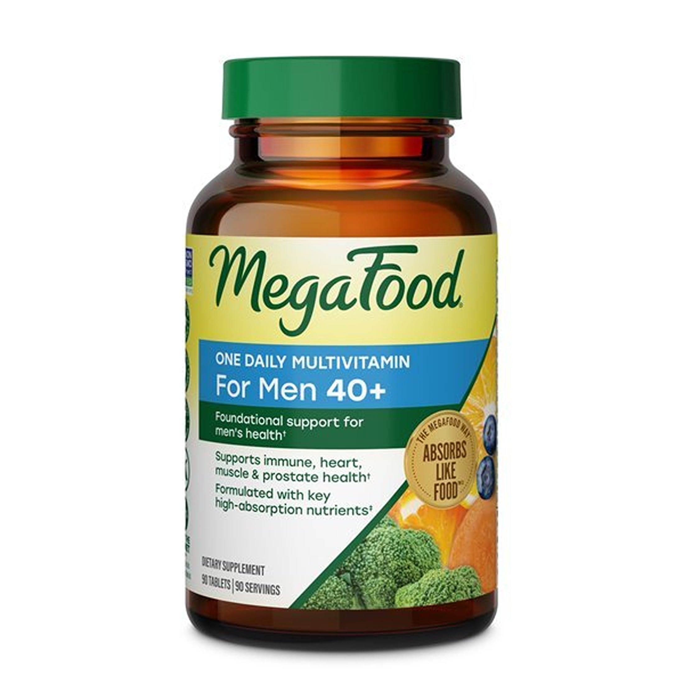 MegaFood One Daily Multivitamin for Men 40+ with 21 Nutrients, 90 Tablets | Immune Support, Heart, Muscle & Prostate Health, Methylated B12, Methylfolate, Vitamin D3, C & Zinc, Vegetarian, 90 Servings