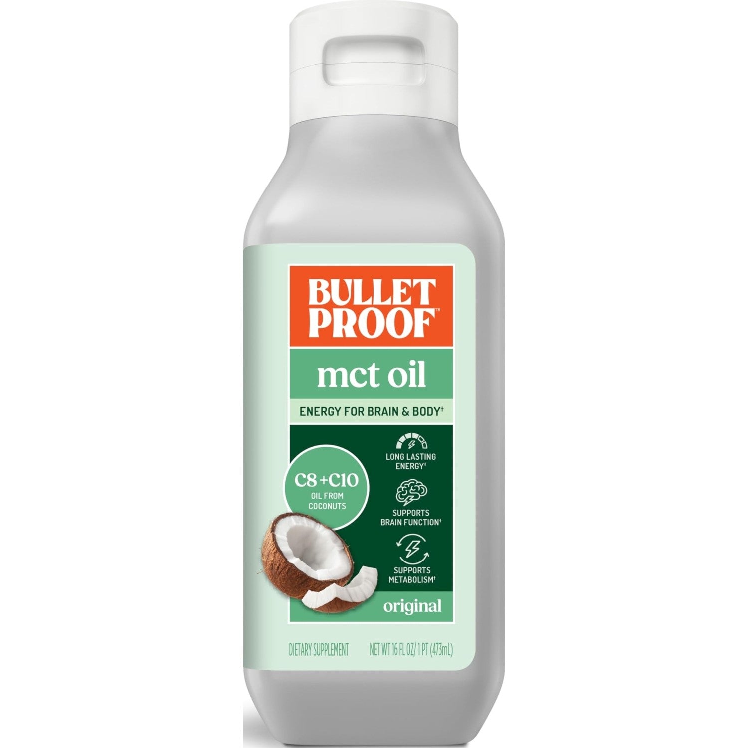 Bulletproof C8 & C10 MCT Oil, 100% Pure Coconut Oil, Unflavored, 16 oz | Triple-Distilled for Sustained Keto Energy, No Additives or Fillers, Non-GMO