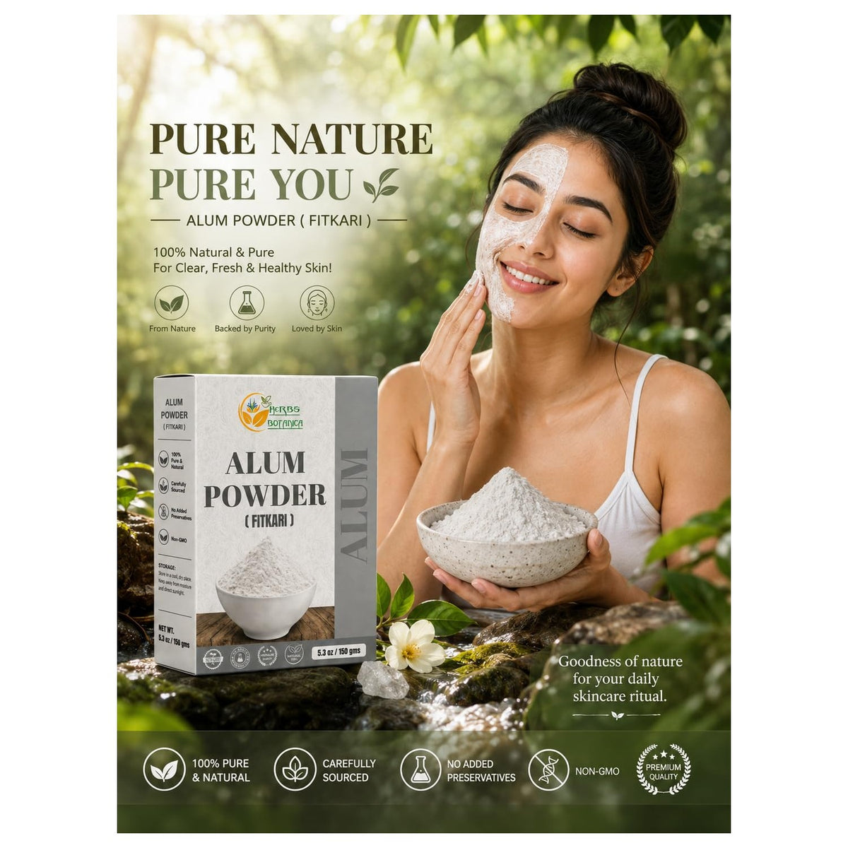 Herbs Botanica Alum Powder, Potassium Alum Fitkari, 2 oz