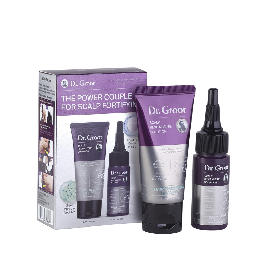 Dr. Groot Scalp Revitalizing Solution Travel Set for Hair Loss, Korean Hair Care, Hair Thickening Shampoo & Miracle in Shower Treatment, TSA Approved, 5 Seconds to Smooth Hair, Rosemary Oil